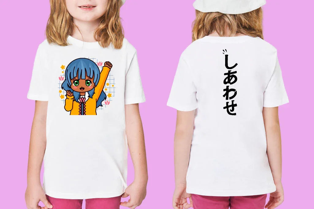 T-shirt Anime con scritta Felicità