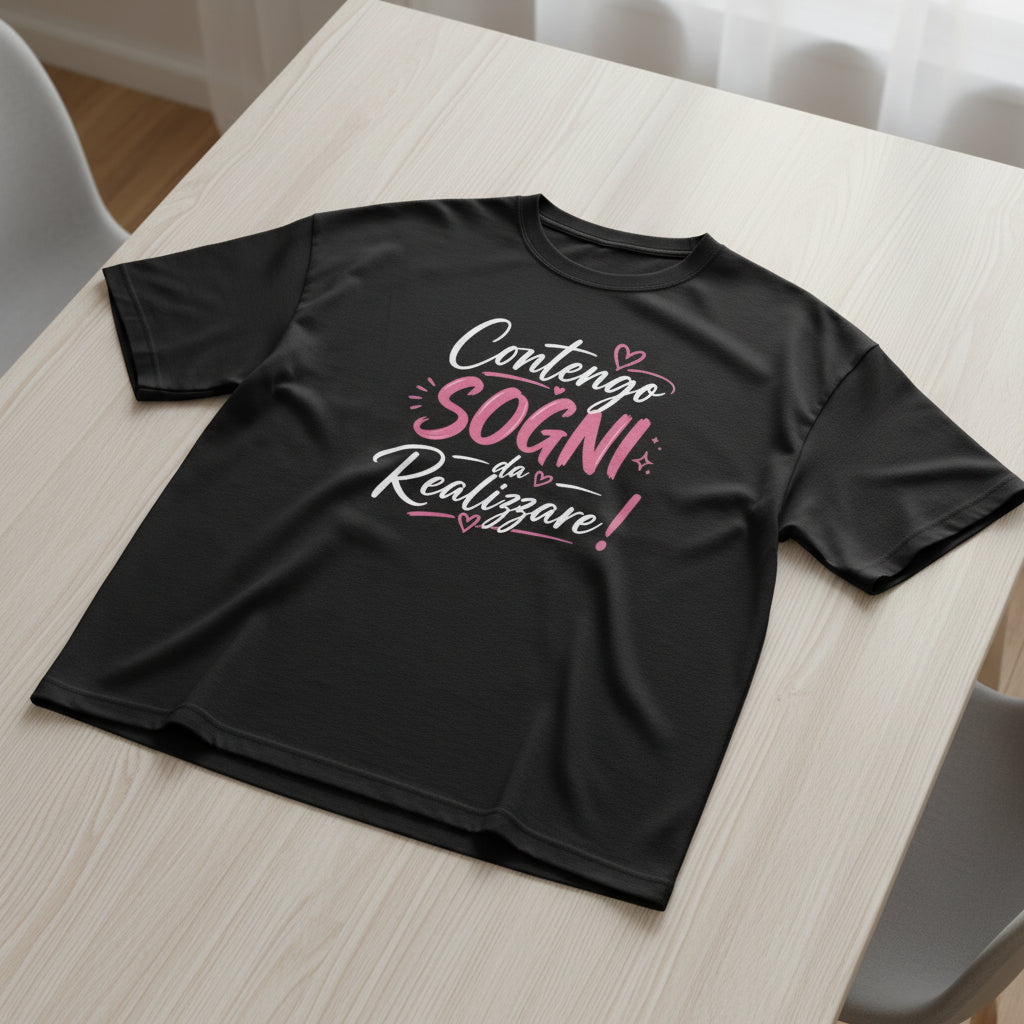 T-shirt donna contengo sogni da realizzare oversize