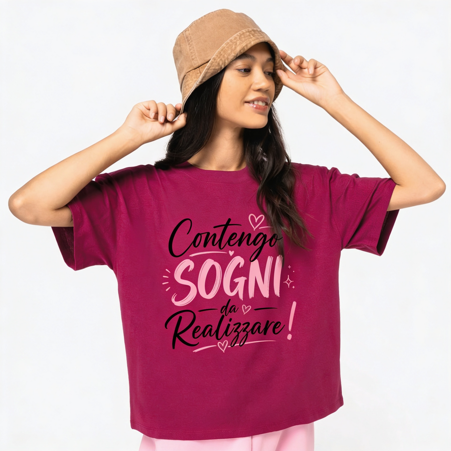 T-shirt donna contengo sogni da realizzare oversize