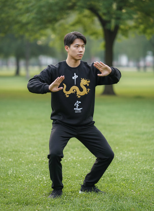 Felpa Drago d'Oro Tai Chi con scritta Tenere il centro