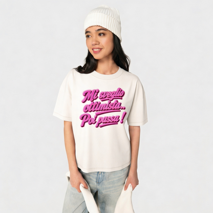 T-shirt mi sveglio ottimista poi passa Oversize