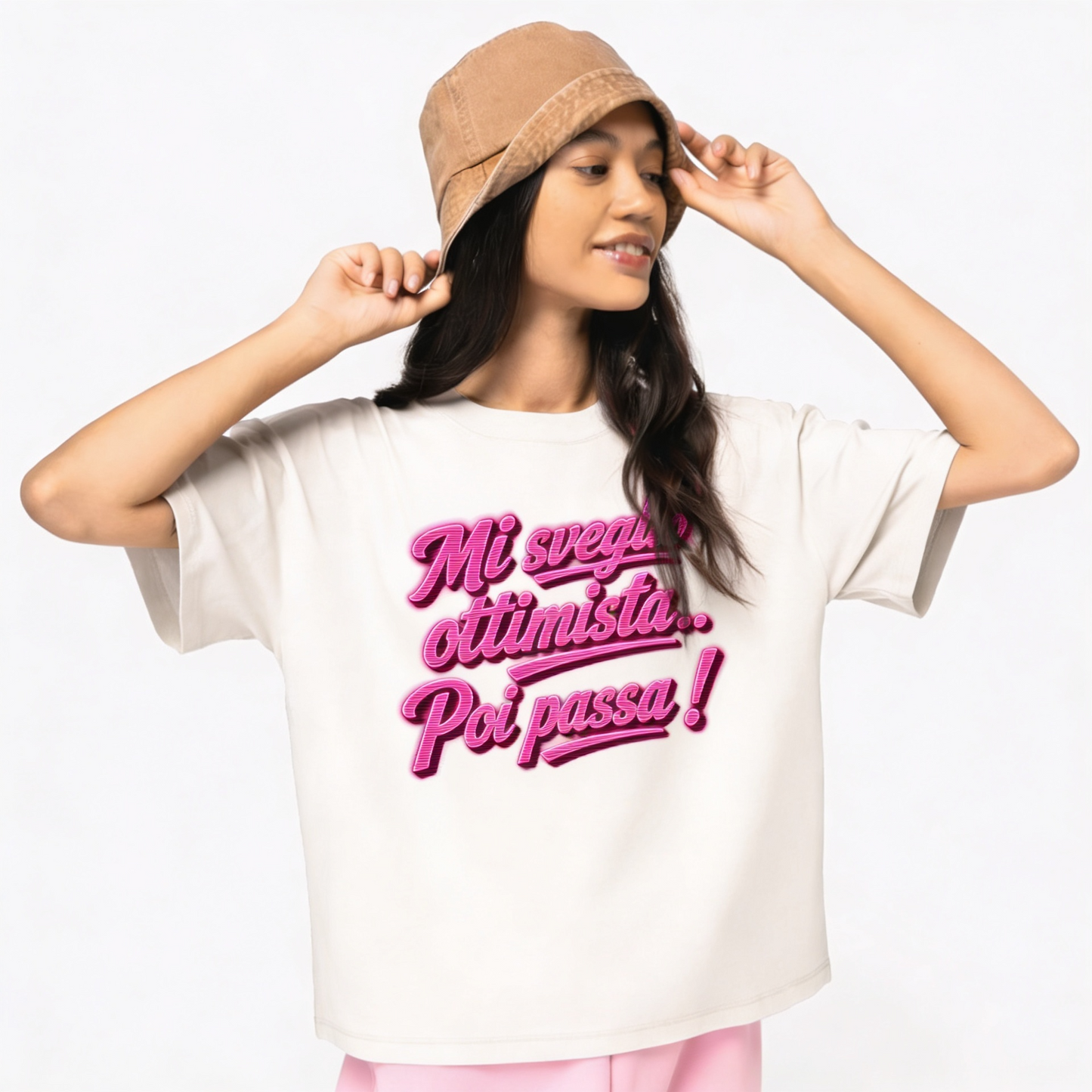 T-shirt mi sveglio ottimista poi passa Oversize