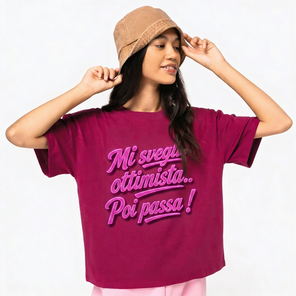 T-shirt mi sveglio ottimista poi passa Oversize