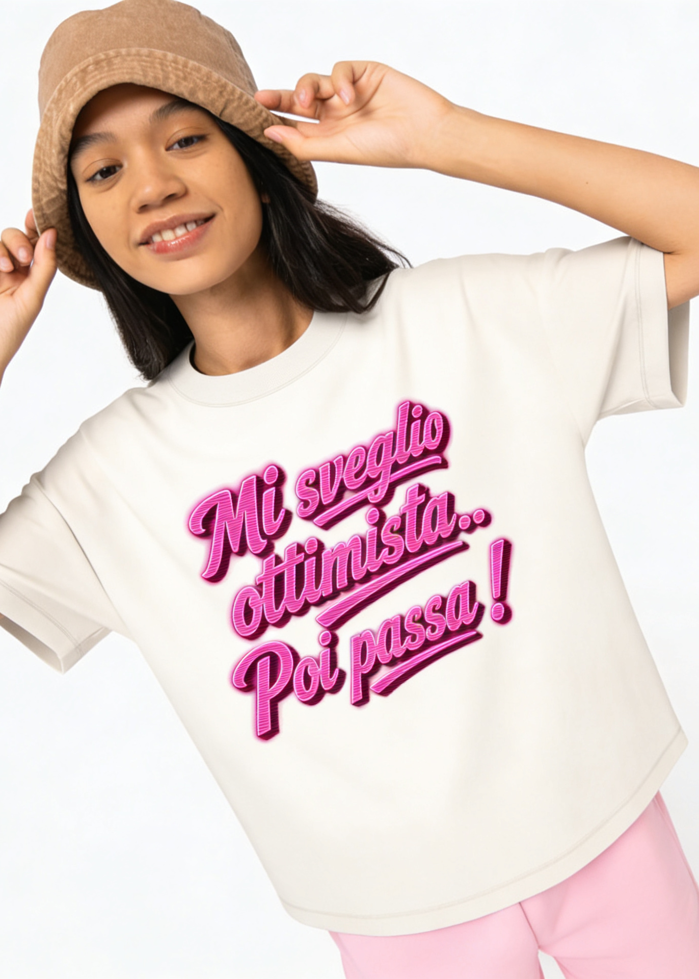 T-shirt mi sveglio ottimista poi passa Oversize